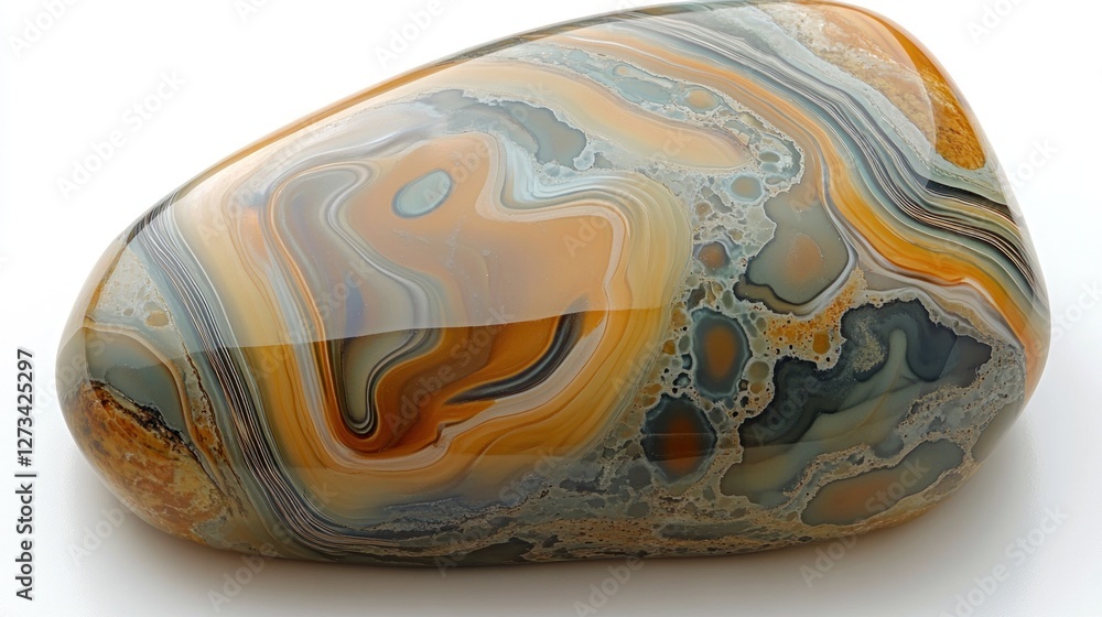 Poster Polished Agate Stone Showing Intricate Banding Patterns