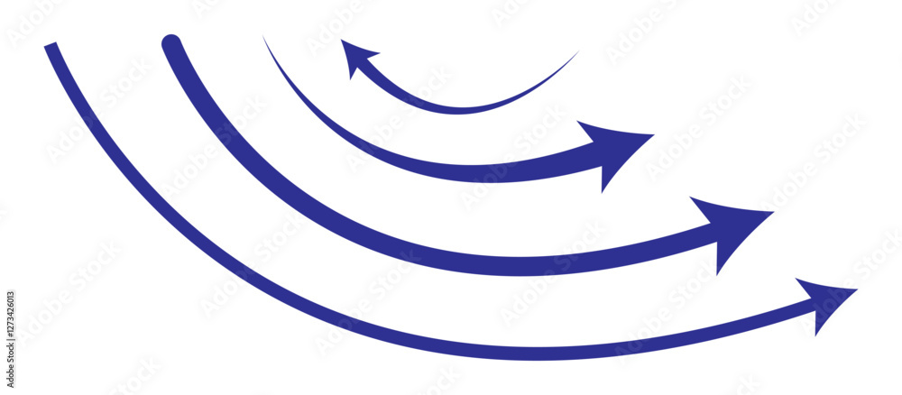 Poster curved arrows, hand drawn curved arrows. set long blue curve arrow icon vector . blue curve arrow ic