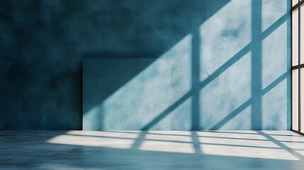 Obraz premium Shadow falls on a wall of blue, interior, with light coming from the window, creates a strong visual effect