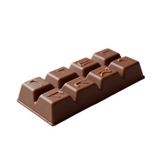 Chocolate bar made with smooth milk chocolate in rectangular shape on white background