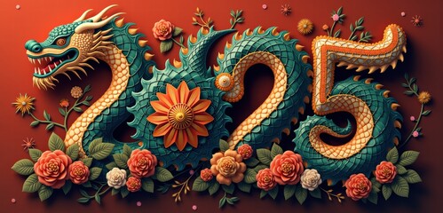 Celebrate the Year of the Dragon with this vibrant 2025 design. Perfect for promotions, decorations, and events themed around Chinese New Year.