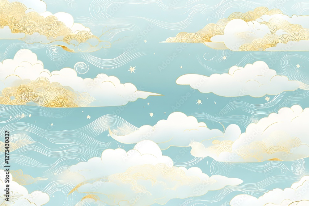 Poster celestial golden clouds: a luxurious and elegant background pattern of shimmering golden clouds and 