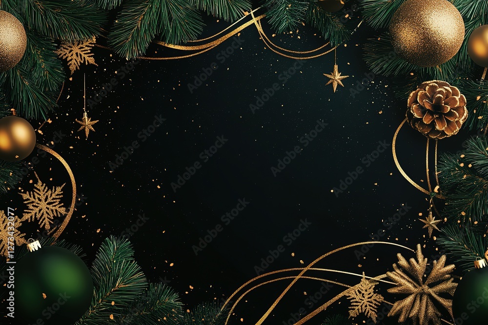 Poster elegant green and gold geometric patterns on black: luxurious abstract background for design project