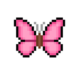 Fototapeta premium Pink Butterfly icon in perfect Pixel Art isolated from white background - editable pixelated vector illustration