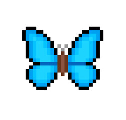 Obraz premium Blue Butterfly icon in perfect Pixel Art isolated from white background - editable pixelated vector illustration