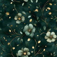 Seamless dark green floral pattern