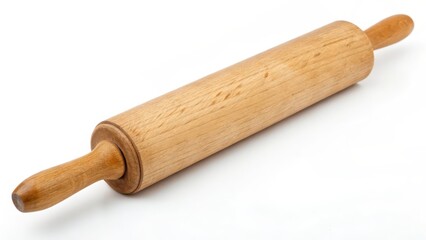 Wooden Rolling Pin on White Background