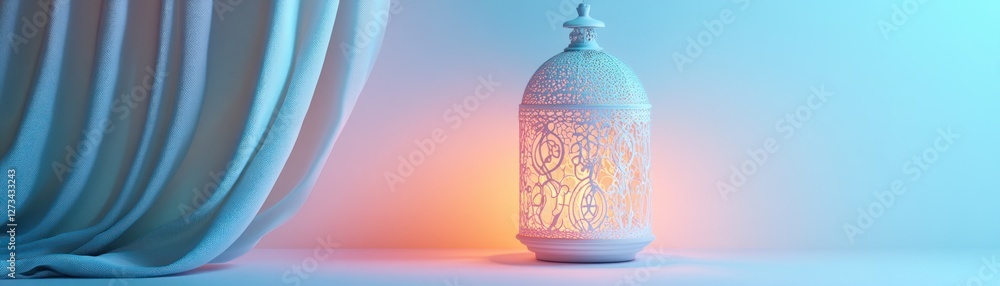 Poster illuminated lantern with draped fabric background