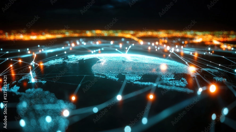Poster global network connectivity digital landscape infographic virtual environment aerial view data visua