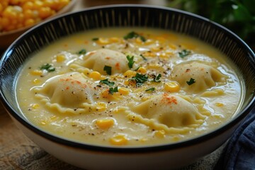A bowl of hot soup sitting on a table, perfect for a cozy dinner or lunch