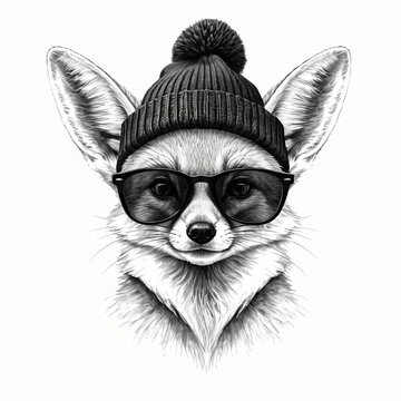 Stylish Fennec Fox in Winter Hat and Sunglasses