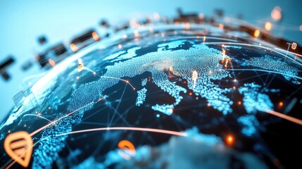 Global connectivity digital network map of europe technology visual futuristic environment aerial view innovation concept