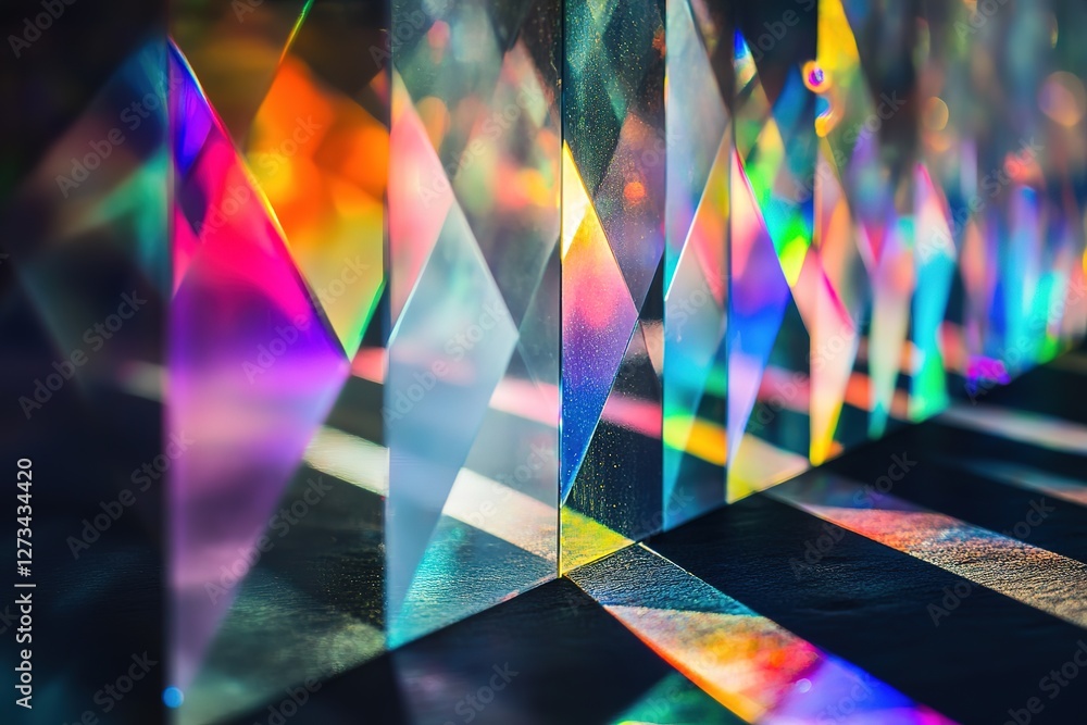 Poster prismatic light show: a symphony of color and reflection. brilliant hues dance and refract, creating