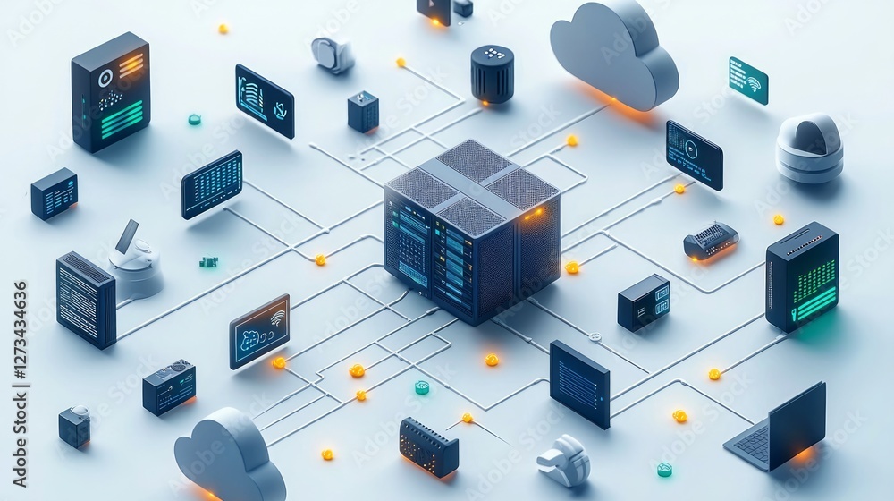 Poster abstract network of interconnected technology devices