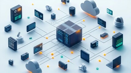 Obraz premium Abstract network of interconnected technology devices