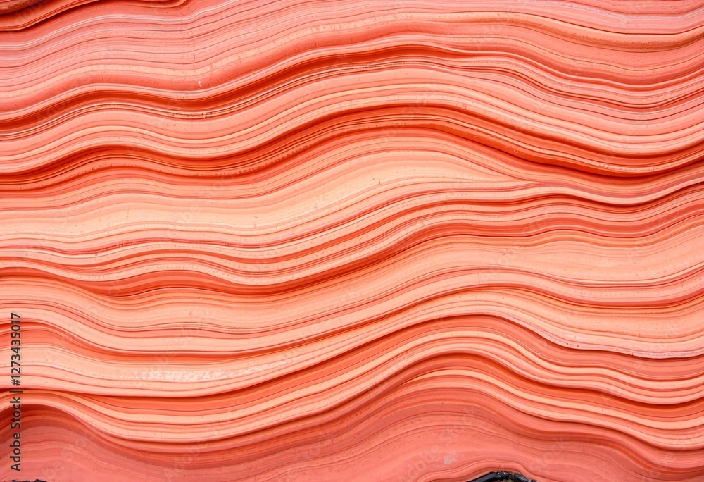 Poster Peach Coral Waves. Flowing Layers of Warm Texture. Abstract Design with Gentle Undulation. Soft Colors and Smooth Striations Create a Calming Backdrop. Perfect for Backgrounds.