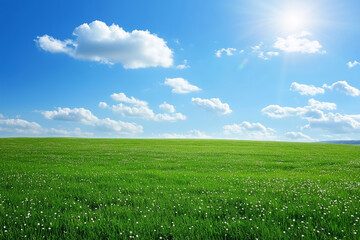 Green field with daisies sunny day 