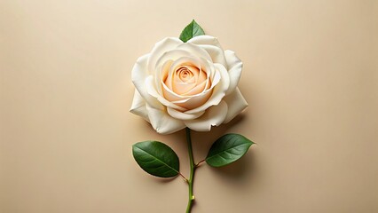 Fototapeta premium Elegant White Rose Flat Lay: Beige Background Stock Photo