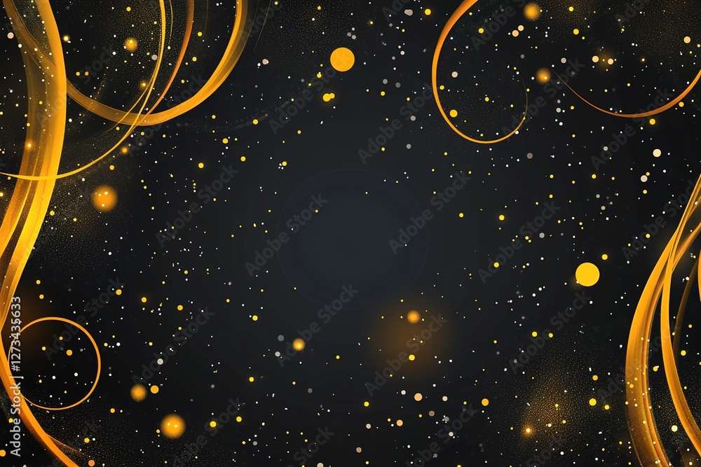 Poster elegant dark gray background with sparkling yellow glitter and circular design elements. perfect for