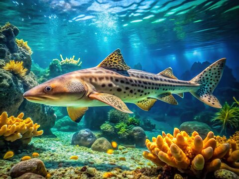 Leopard Shark, Triakis semifasciata, Swimming in Lanzarote Aquarium Tank