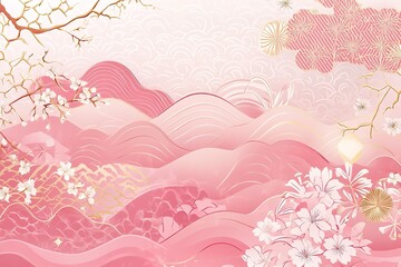 Serene Pastel Pink Background: Delicate Japanese-Inspired Floral Pattern, Perfect for Feminine Branding, Websites, Invitations, Social Media, Blogs, Presentations, and Digital Designs. Elegant and    