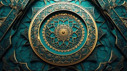 Intricate Gold and Teal Ornamental Mandala Design