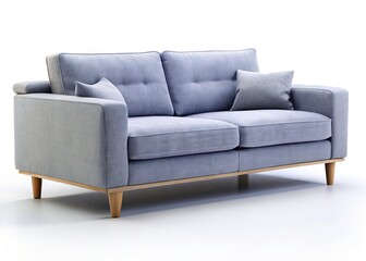 Modern Gray Fabric Sofa Couch Isolated on White Background