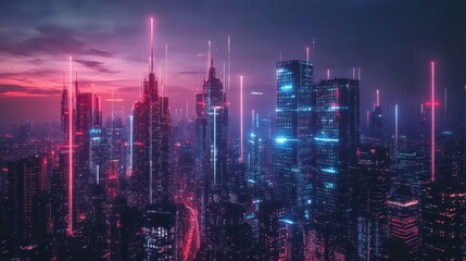 Fototapeta premium Digital economy future a futuristic city skyline at night showcasing innovation and technology advancements
