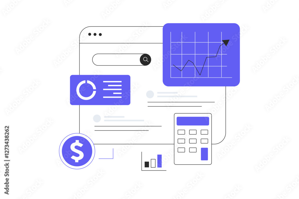 Poster search engine optimization seo budget. calculation of costs for website promotion. analysis graphics