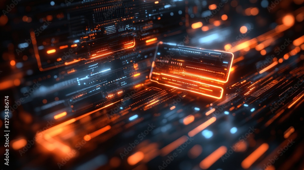 Poster futuristic data card interface network glow