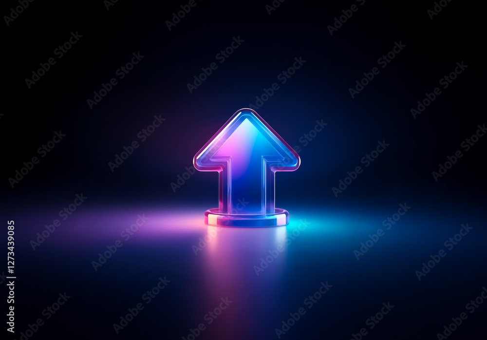 Leinwandbilder shenzhen, china - unknown date : glowing arrow icon shines brightly against a dark backdrop. the upw
