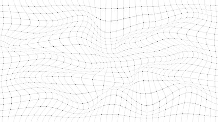 Vector abstract distorted grid. Futuristic wireframe wave with effect glitch. Creative white lines with curved perspective mesh.