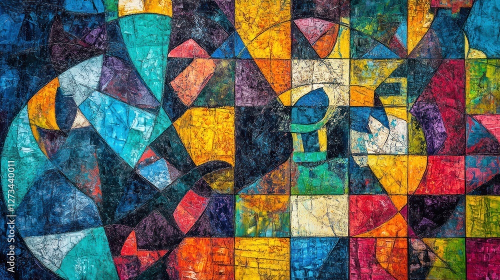 Poster Vibrant abstract composition created through colorful blocks and shapes