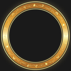 Round Golden Floral Frame, Border, Transparent, Gold Ring, Elegant Circle, Vector