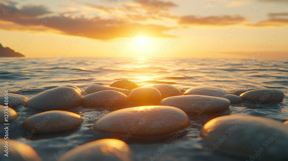 Canvas Prints Sunset stones on ocean shore