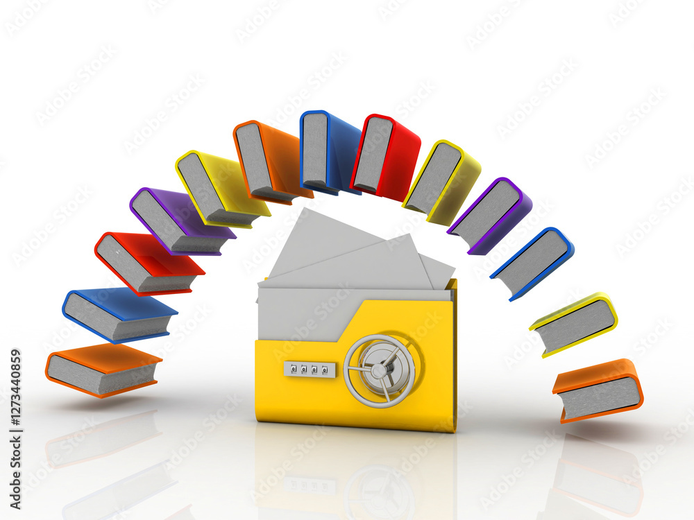 Poster 3d rendering folder protected lock near office file
