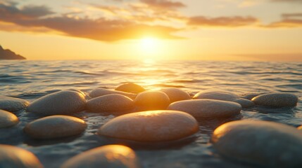 Sunset stones on ocean shore