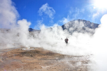 El Tatio  geothermal field with many geysers located in the Andes Mountains of northern Chile