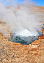 El Tatio  geothermal field with many geysers located in the Andes Mountains of northern Chile