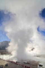 El Tatio  geothermal field with many geysers located in the Andes Mountains of northern Chile