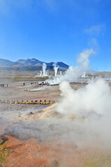 El Tatio  geothermal field with many geysers located in the Andes Mountains of northern Chile