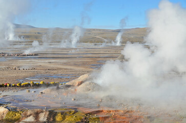 El Tatio  geothermal field with many geysers located in the Andes Mountains of northern Chile