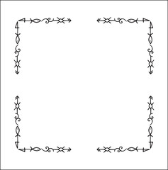 Elegant black and white ornamental frame with Viking runes, decorative border, corners for greeting cards, banners, business cards, invitations, menus. Isolated vector illustration.	