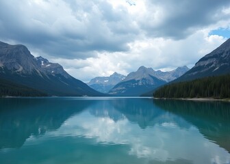 Fototapeta premium Serene Mountain Lake with Reflective Waters