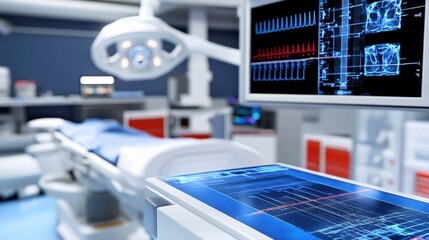 Fototapeta premium Advanced surgical operation room technology hospital medical imaging clean environment perspective innovation in healthcare