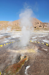 El Tatio  geothermal field with many geysers located in the Andes Mountains of northern Chile