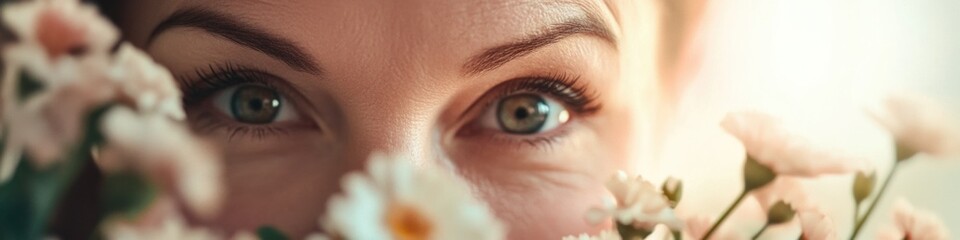 Obraz premium A close-up of a woman holding flowers in front of her