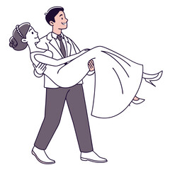 Groom Lifting Bride Vector Clipart