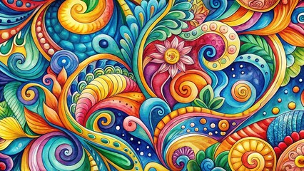 Fototapeta premium Vibrant Swirling Watercolor Doodle Pattern - Abstract Art Background