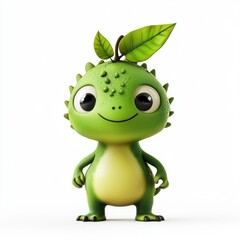 Fototapeta premium Cute green monster with a leaf on its head isolated on white background